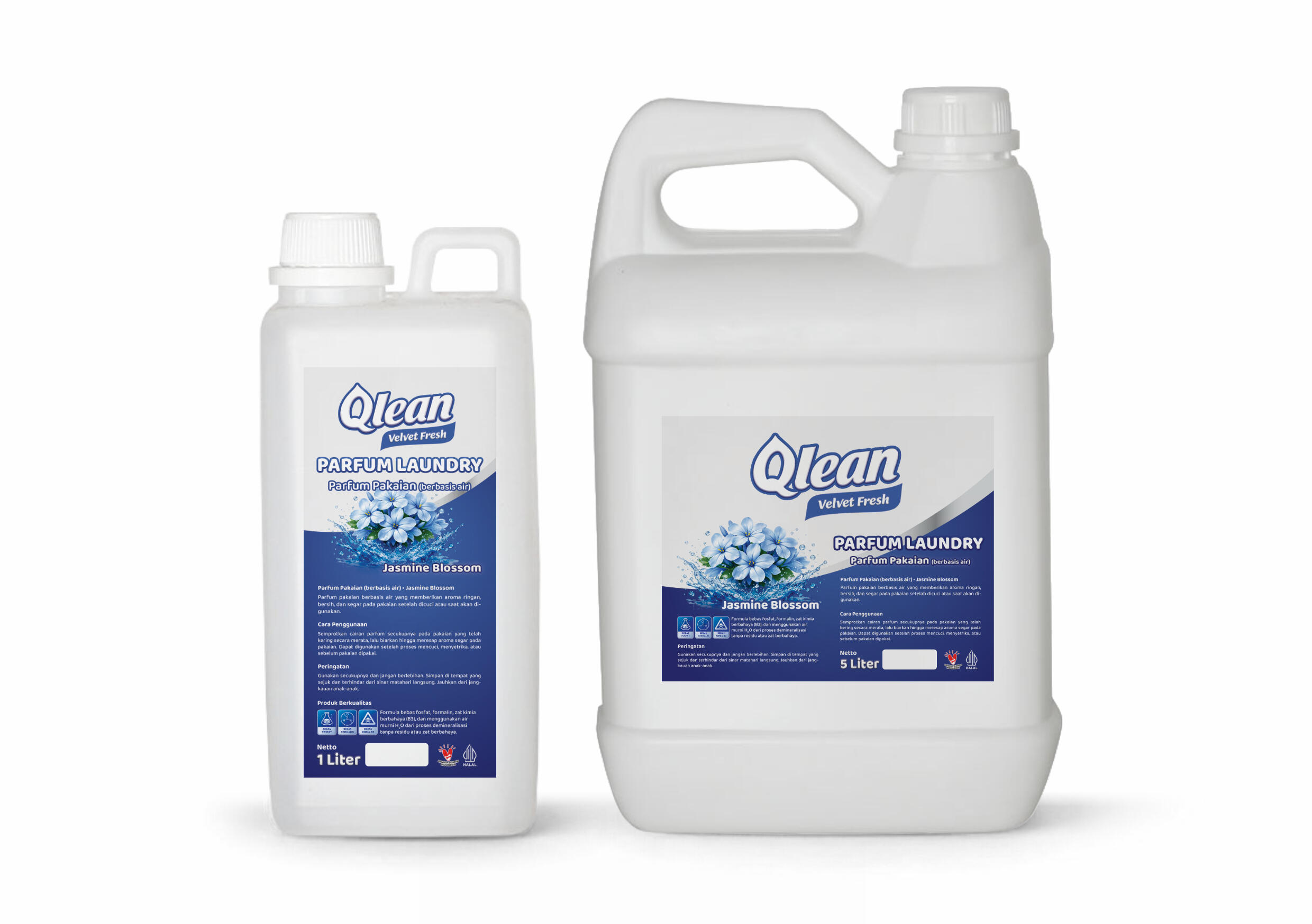 Qlean Velvet Fresh Parfum laundry water-based Velvet Fresh Qlean Care kemasan jerigen untuk industri dan rumah tangga di Batam.